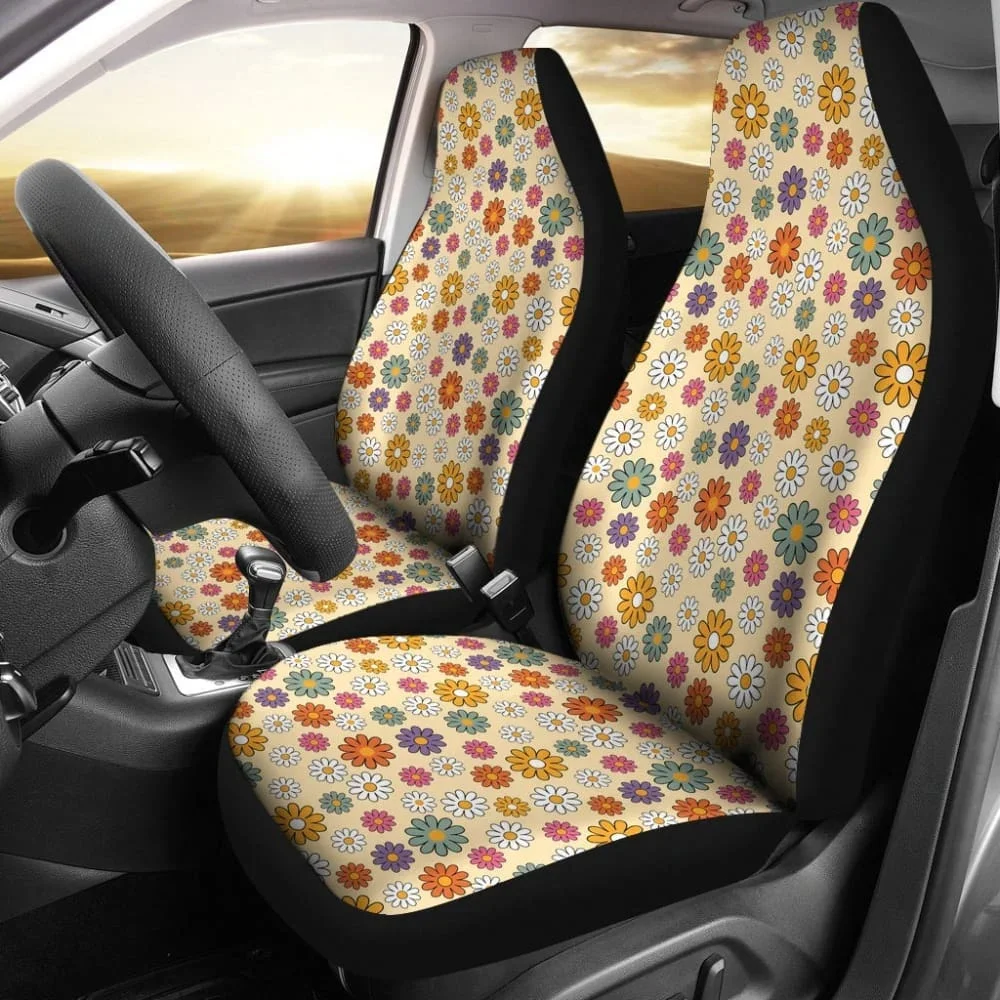 Retro Flower Mix Car Seat Covers,Pack of 2 Universal Front Seat Protective Cover