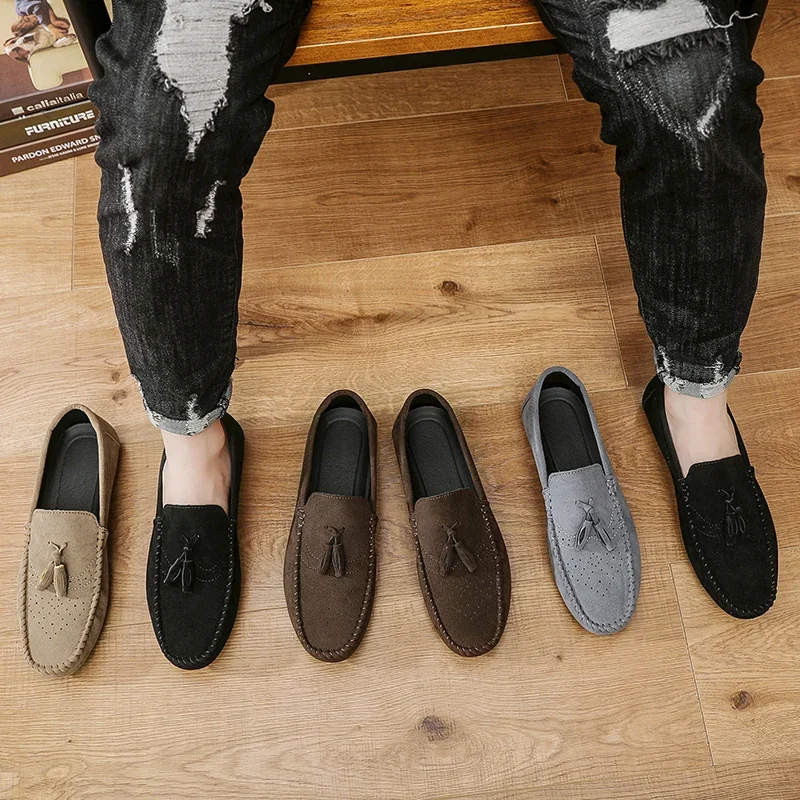 Fashion Suede Men Casual Shoes Luxury Brand Mens Loafers Breathable Comfort Slip-on Leather Driving Shoes Lazy Shoes Moccasins