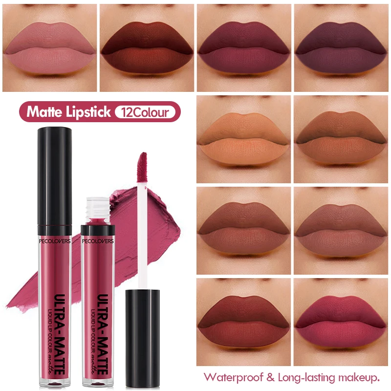 12 Colors Matte Velvet Lipstick Lipliner Waterproof Lipstick Lip Gloss Lasting Lip Makeup Cosmetics