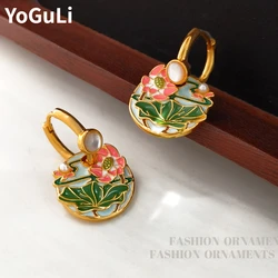 Modern Jewelry Luxury Temperament Colorful Enamle Lotus Earrings For Women Female Gifts Delicate Design Ear Accessories