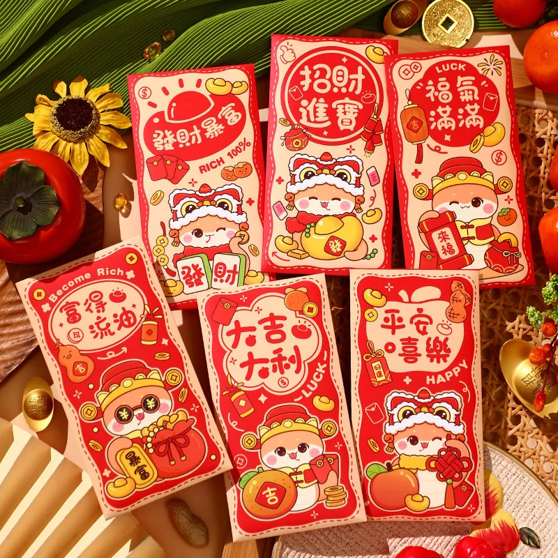 

6Pcs Cartoon Snake Year Red Envelopes Cute Lucky Money Bag Spring Festival Red Packet Chinese New Year Red Envelopes Gift