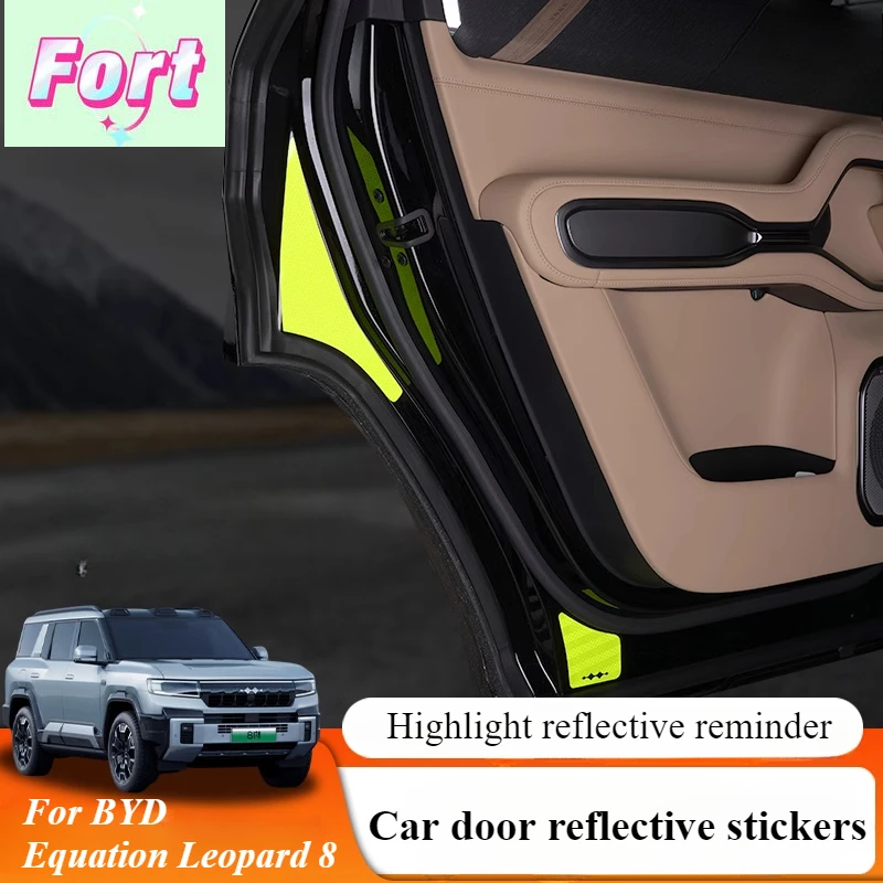 New For BYD Equation Leopard 8 Car Door Reflective Sticker Warning Anti-collision Strip Four Doors Anti-scratch Decoration Stick