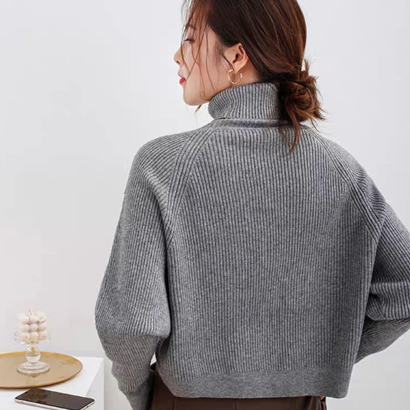 Autumn Winter Women Cross Gray Sweater Plaid Skirts 1 or Two Piece Set Lady Turtleneck Knit Pullover A-Line Skirt Outfits 2023