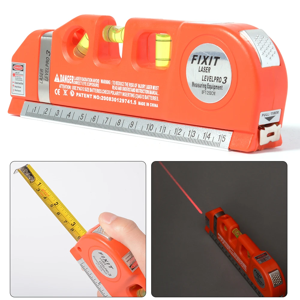 Laser Level Aligner Horizon Vertical Line Measure Tape Ruler Multifunction Red HT534