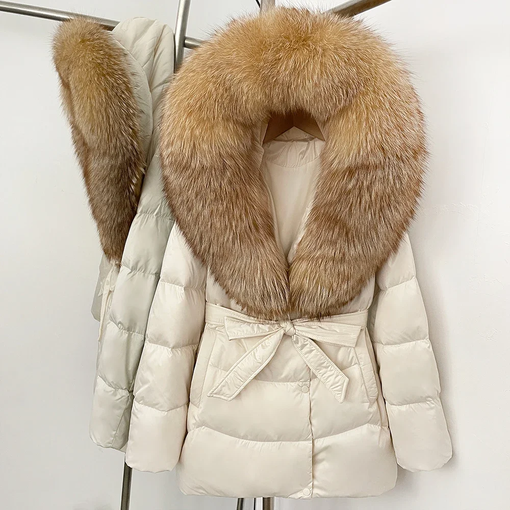 Hooded 90% Duck Down Jacket Fashion Luxury Large Natural Silver Fox Fur Thick Warm Female Parkas 2025 Winter Waterproof Women