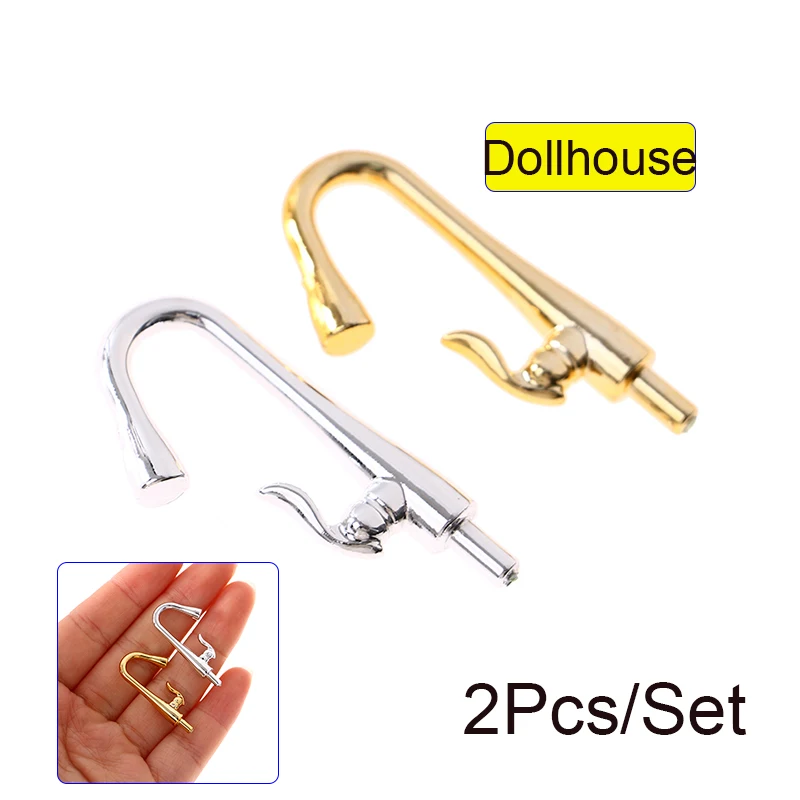 2Pcs/set 1:12 Dollhouse Miniature Bathroom Kitchen Furniture Accessories Faucet Tap Simulation Toys For Doll House Decor