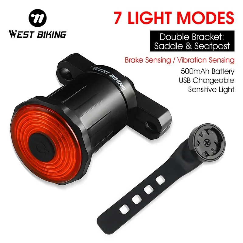 

WEST BIKING Bicycle Rear Light 100Lumens 500mAH Smart Sensor Brake Bike Tailight Light Saddle Seatpost USB Warning Cycling Light