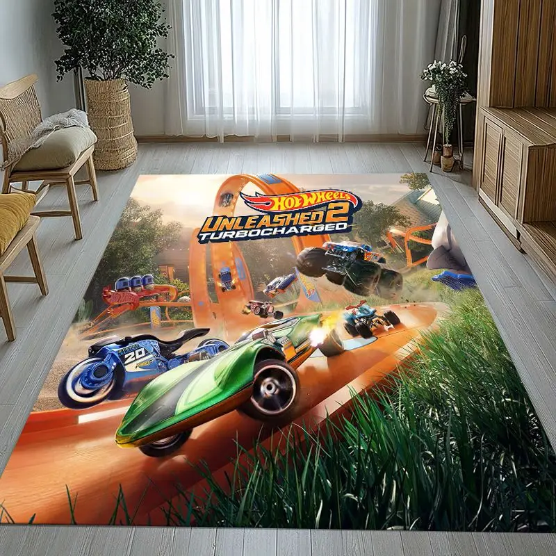 H-Hot Wheels Track Cityscape Racing Cartoon Soft Non-Slip Large Area Rug for Living Room,Bedroom Carpet Mat for Sofa,Home Decor