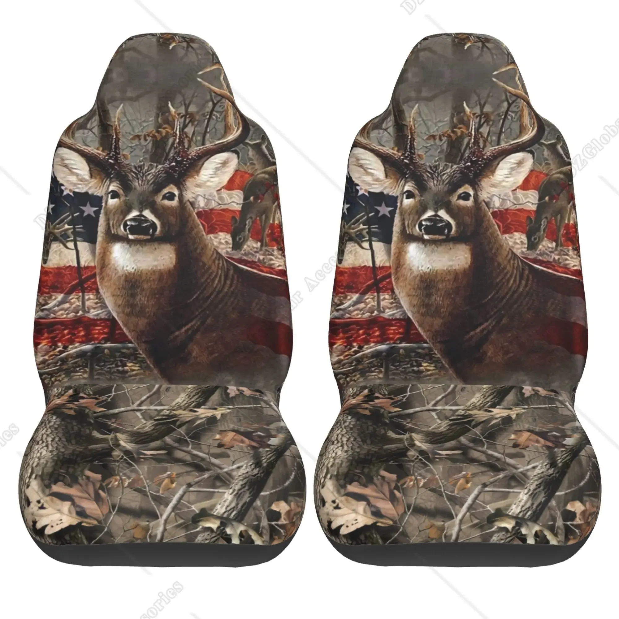 2 Pieces Seat Covers for Car Seat Cushions Elastic Front Seats Protector Full Set Forest Animal Deer Printed Bucket Seat Cover