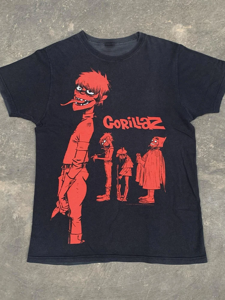 Gorillaz Street Urks European and American High Street Vibe Hip Hop Vintage Men's and Women's Short Sleeve T-shirt Cotton