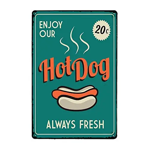 

Hot Dogs Hamburger Sandwich Fast Food Decor Sign Poster Vintage Plaque Fast Food Hotel Shop Wall Decor 8x12 Inch ase-4