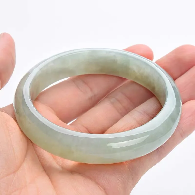 Myanmar Old Mine Bracelet, Light Jade with Green Inclusions, Women's Gift, Single Color Ice Waxy Jadeite Brace view 4