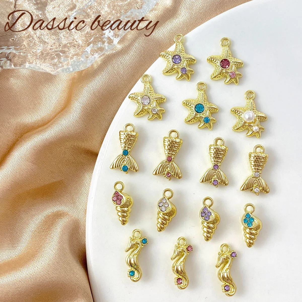 

10pcs Handmade Ocean Jewelry Pendants Golden Color Fish Star Pendants Diy Necklace Earrings Connectors Jewelry Making Findings