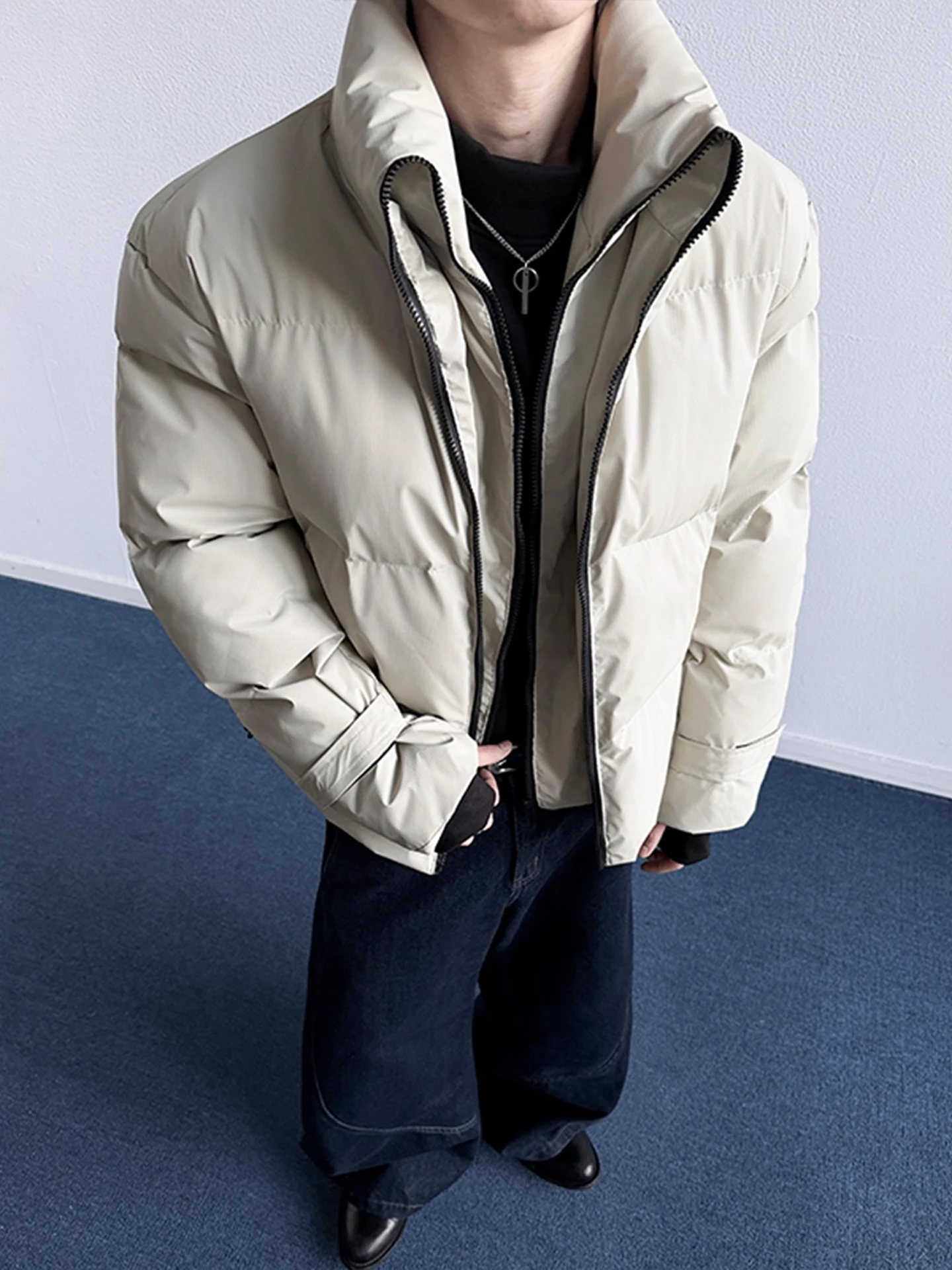 الأمريكية Sle ort Thiened القطن الدافئ Jaet الوقوف طوق الخبز القطن معطف الرجال الشتاء عالية ade مزدوجة سستة ملابس خارجية