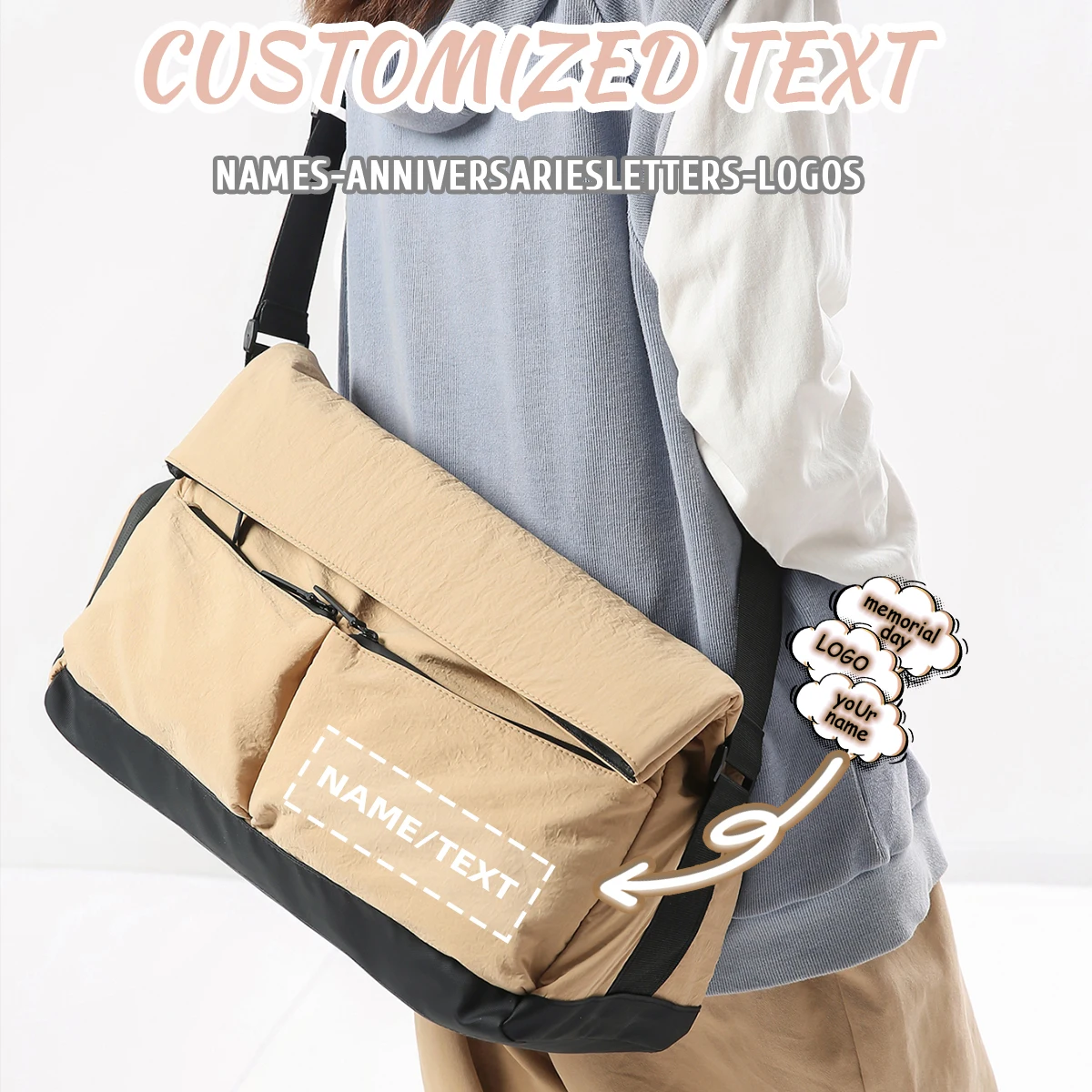 

Customized Logo Casual Large Bag for Female Students, Fashionable Cloth Bag for Class, Shoulder Bag, Large Capacity Tote Bag, Class and Commuting Crossbody Bag, Personalized DIY