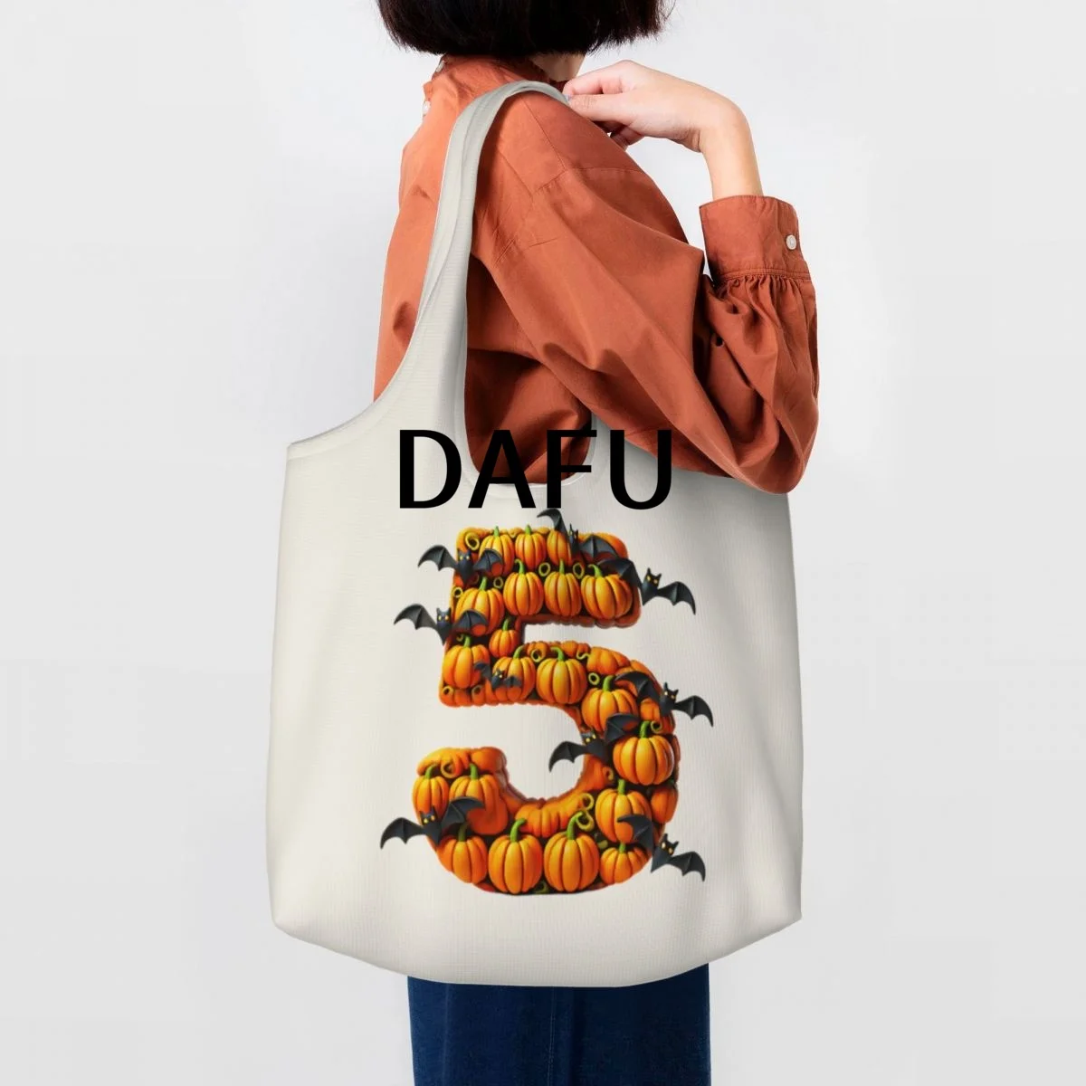 Batty Pumpkin Number 5 Funny Halloween Bat Pumpkin Tote Bag for Women - Gothic Canvas Shoulder Bag Shopping Commute Party