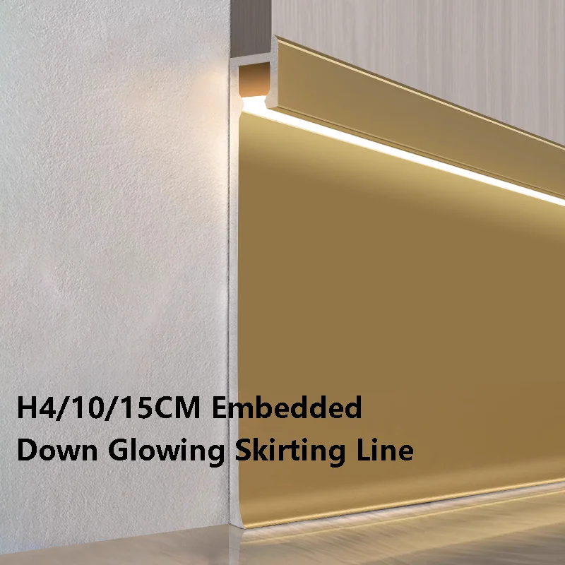 Embedded Down Glowing Skirting Line Aluminum Profile Channel H4/10/15cm Living Room Corridor Skirting Baseboard Bar Strip Light
