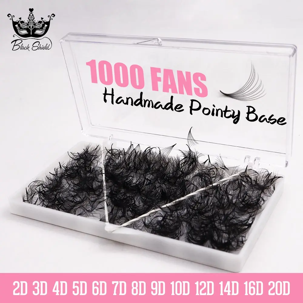 1000 Fans Loose Fan Lashes Eyelash Extensions Pointy Base Premade Medium Stem Sharp Thin Russian Volume Lash Extensions
