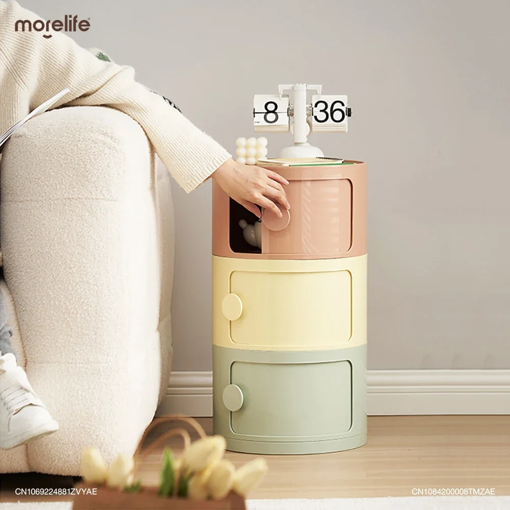 Nordic Plastic Nightstands Mini Bedside Table Simple Circular Simple Multi-Functional Snack Storage Cabinet Home Furniture YX+