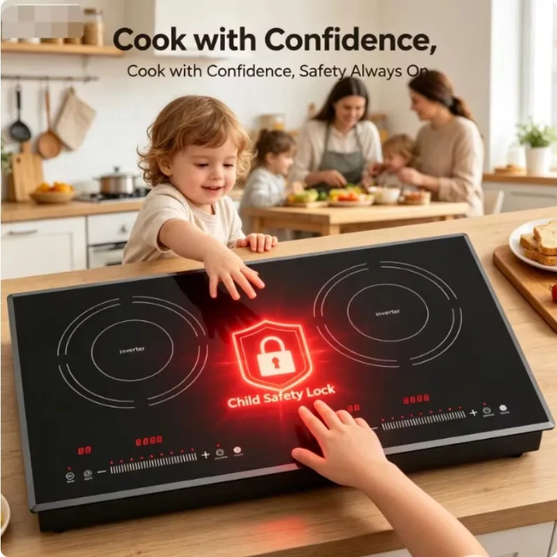 Airo 4000W Dual Zone Induction Cooktop 220V Touch Control Built-in Tabletop Stove Independent Timer Child Lock Ceramic Glass