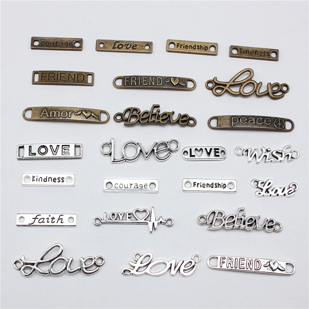 20 sztuk słowo złącze Charms do tworzenia biżuterii antyczny brąz kolor srebrny wisiorki DIY rzemiosło dokonywanie ustaleń biżuteria tybetańska
