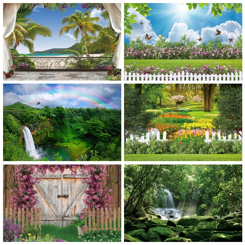 

Spring Natural Scenery Backdrops for Photography Summer Tropical Forest Flower Baby Portrait Photo Background Photographic Decor