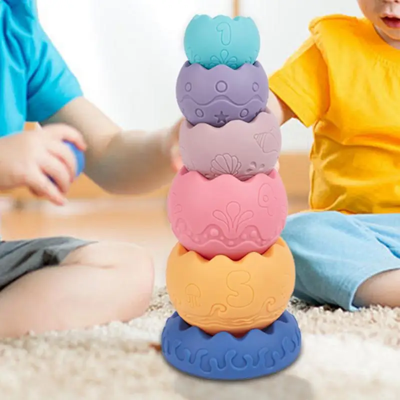 Stacking Tower Toys Stacking Toys Rubber Eggshell Stackable Toys Learning Toys Soft Preschool Motor Skill Building Blocks For