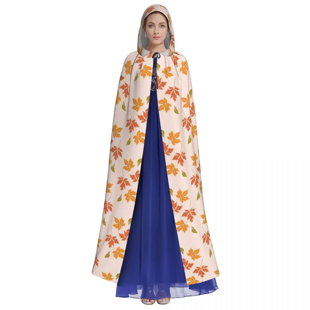 Maple Fallen Leaves Long Hooded Cloak for Aldult Autumn Leaf Unique Cape