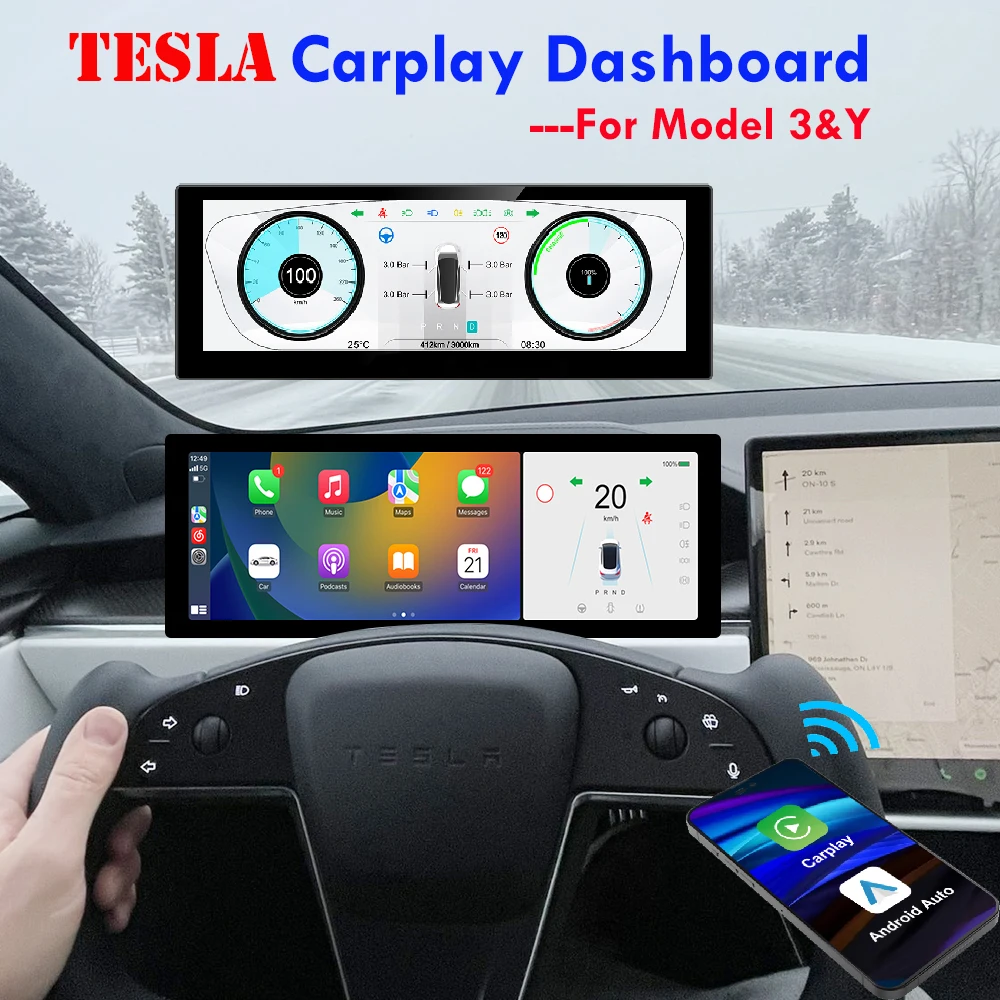 Tesla Model 3 Dashboard Model Y Heads Up Digital Display Accessories Carplay Android Auto For Tesla HUD Screen