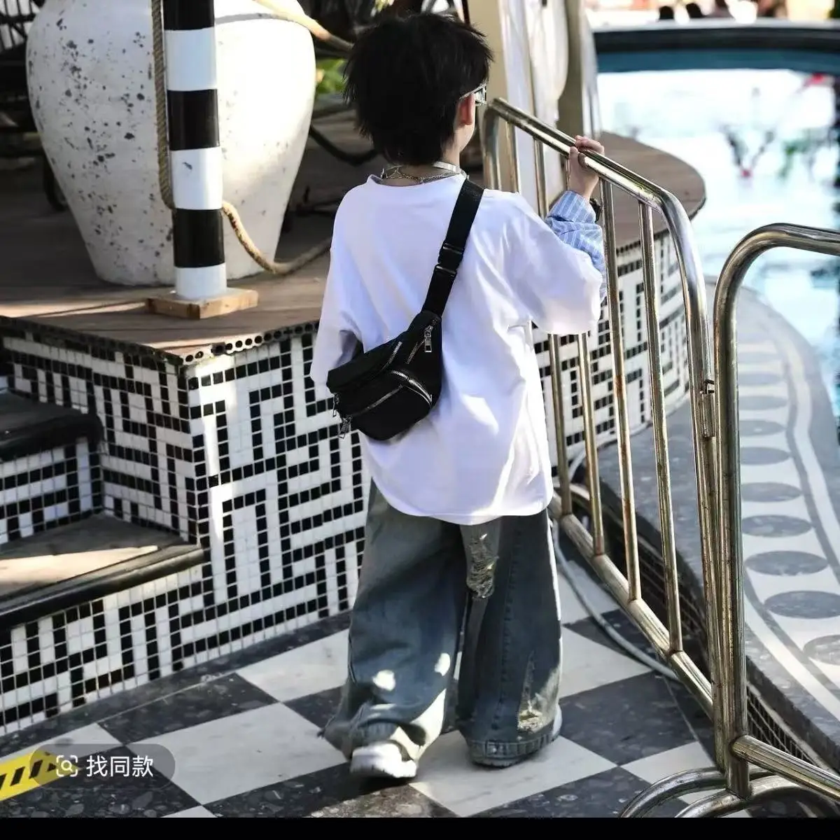 Boys Autumn Spring New Striped Long Sleeve Print Cotton T-Shirt+Fashion Tide Pole Jeans Pants 2pcs Korean Boutique Clothes