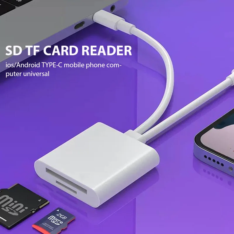 2 In 1 OTG Card Reader Type C/Lightning to SD TF Memory Card Adapter For PC Laptop iPhone Camera Multi High-speed Cardreader