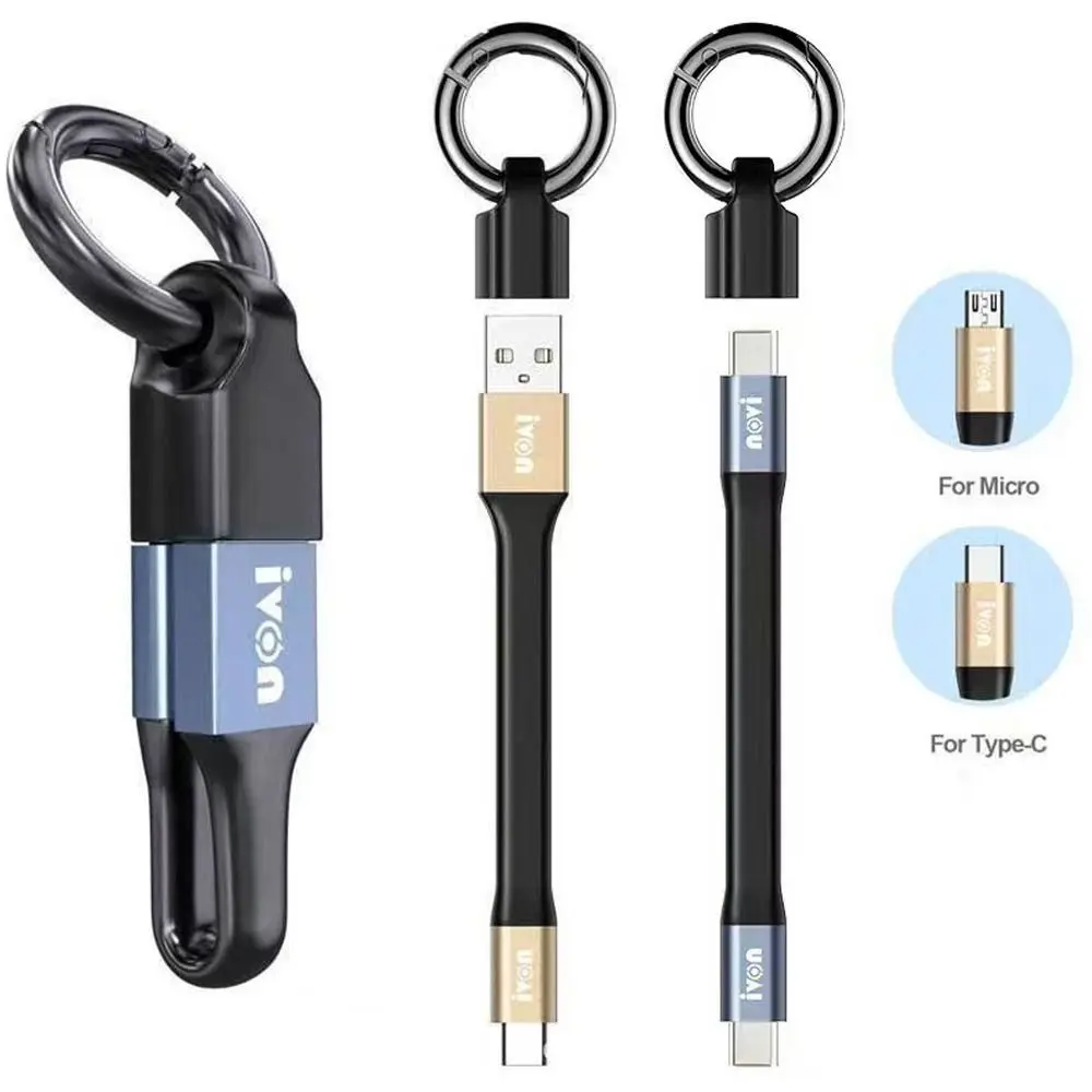 New Short Keychain USB Data Cable 3.1A Max Fast Charging Cable Micro Type-C To USB A Phone Charger Cord For Smart Phone Tablet