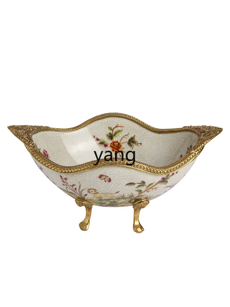 LXL Hand-Painted Ceramic with Copper Ingot Bowl Decorative Fruit Plate