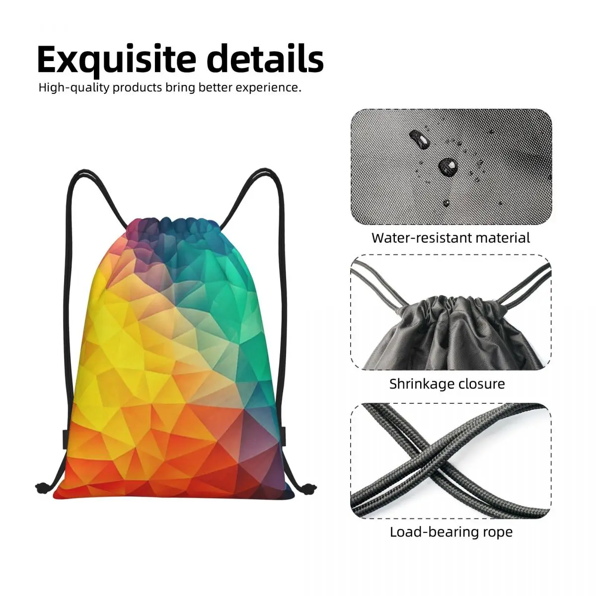 Abstract Multi Color Cubizm Painting Drawstring bag Storage Portable Handbags Grocery Shopping Shoulder bags foldable Travel Bag