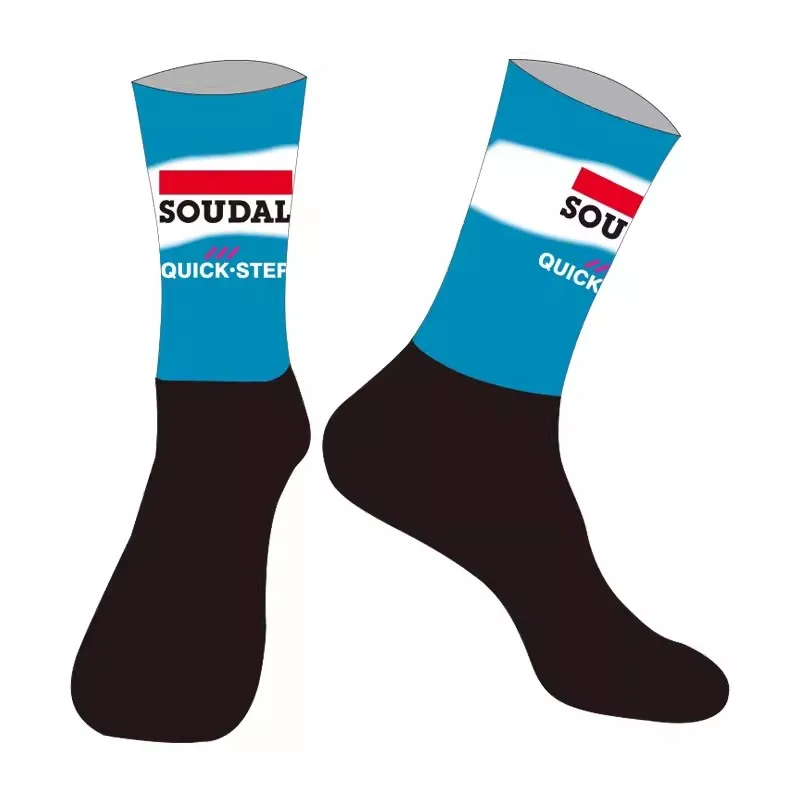 

LASER CUT ONE PAIR 2024 SOUDAL QUICK STEP TEAM Cycling Socks Antislip Bike Racing MITI Breathable FOR Men and Women