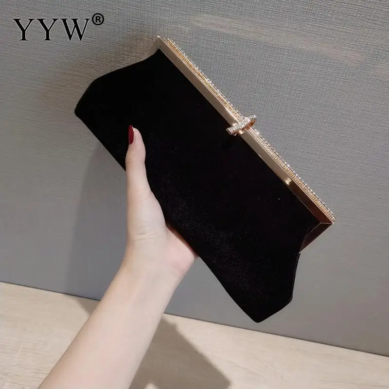 Fashion Trend Velvet Evening Clutch Bag 2023 New Designer Shiny Crystal Handbag Luxury Wedding Party Purse Day Clutches