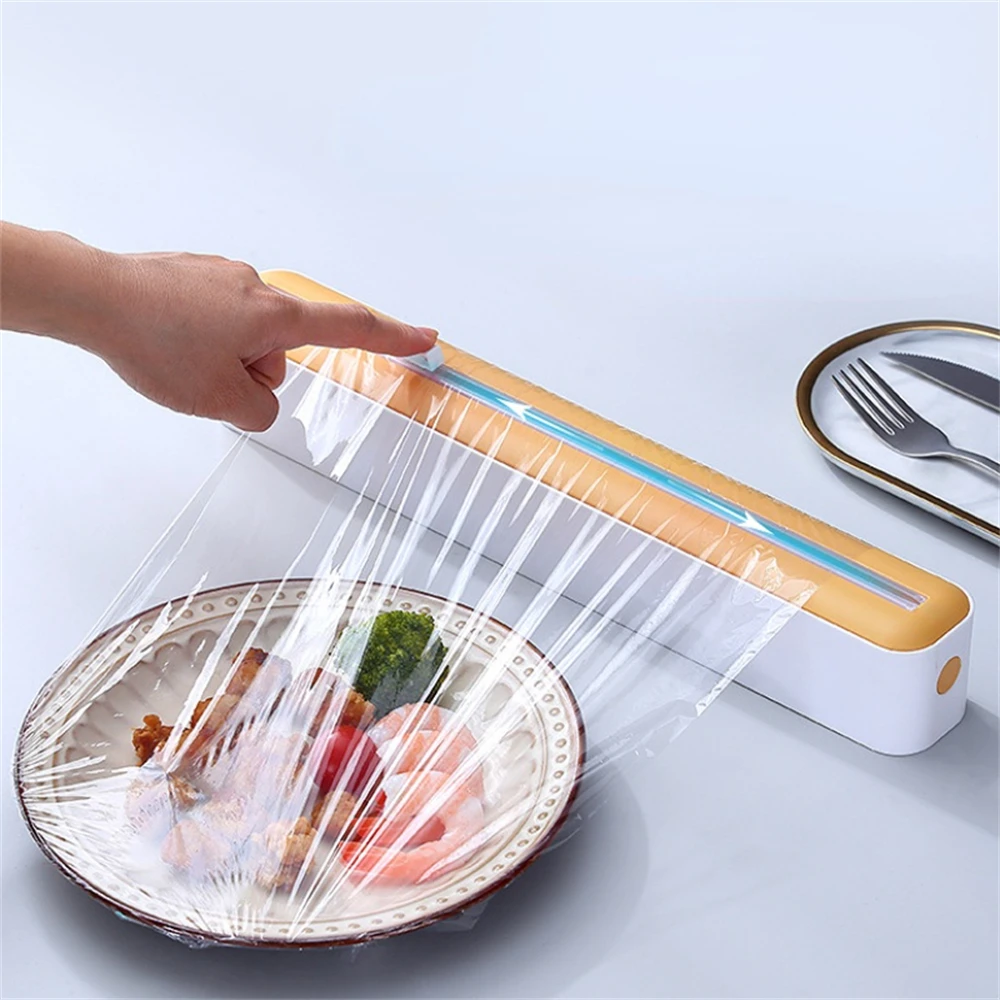 2 In 1 Magnetic Food Film Dispenser With Cutter Storage Box Aluminum Foil Stretch Film Cutter Kitchen Food Preservation Tools