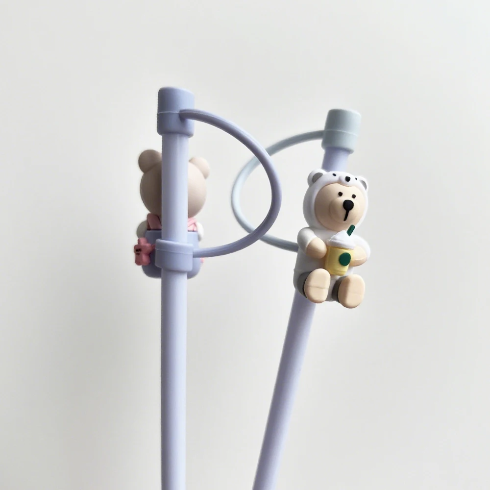 1 قطعة الدب سيليكون القش التوصيل ل 7-8 مللي متر القش قابلة لإعادة الاستخدام سبلاش الشرب الغبار كوب غطاء كاب Kawaii لكوب ستاربكس #2