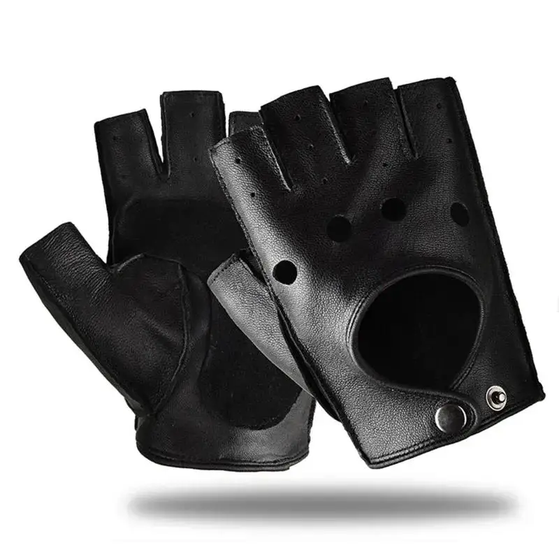 New Mens Fingerless Half Finger Driving Fitness Motorcycle Cycling Goatskin Men Pu Leather Gloves Mittens