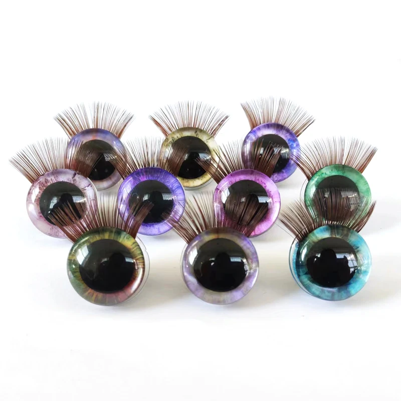 20pcs  12-35mm with brown  Eyelashes 3D Safety Glitter Toy Eyes Eyelash For DIY Plush