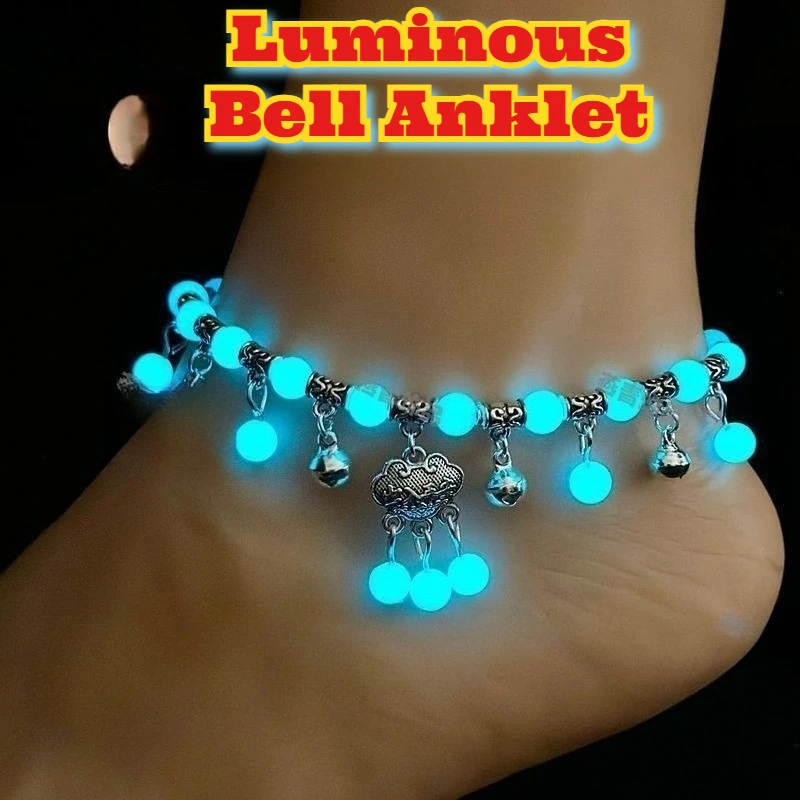 Traditional Ankle Bells Silver Dance Foot Jewelry Glowing Stone Longevity Lock Red Braided Anklet Ethnic Style Folk Accessory
