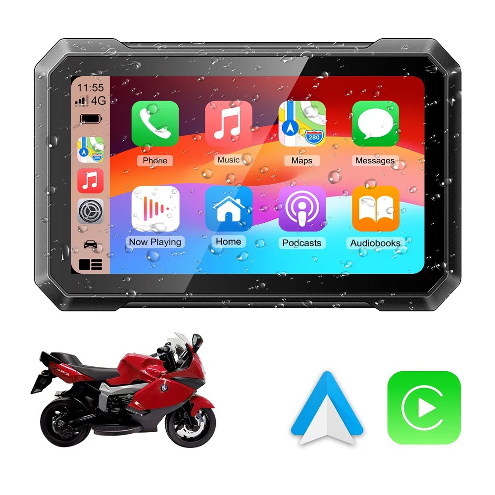 Motorcycle Wireless GPS Carplay 7 Inch IPS Touch Screen IPX7 Waterproof Car Navigation CarPlay and Android with Light Sensing