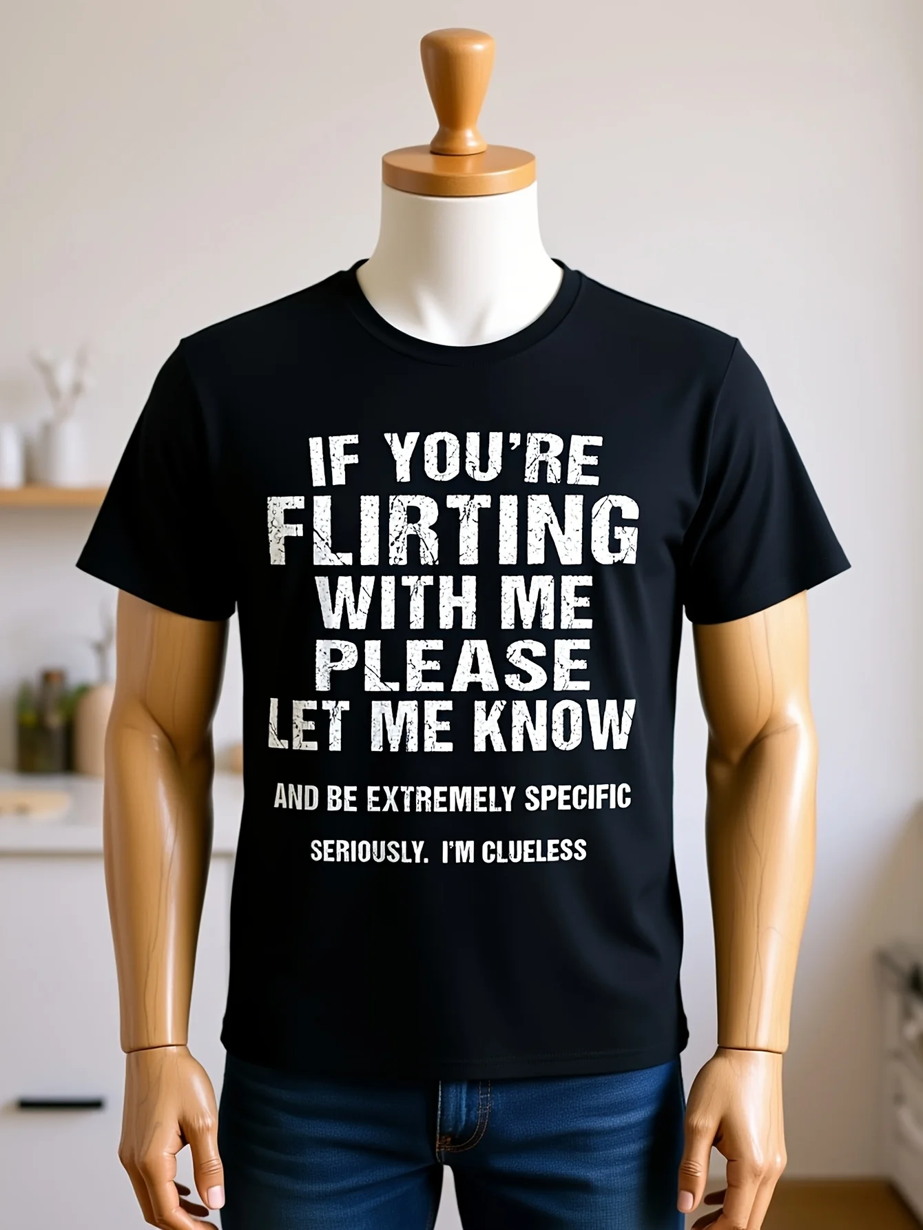 2026 Funny Men'S T-Shirt with If You'Re Flirting with Me Please Let Me Know Slogan - 100% Casual Fit Short Sleeve Shirt, Black w