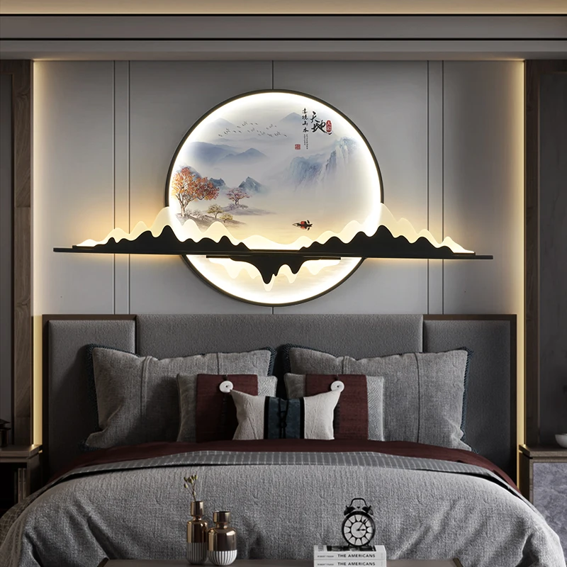 Imagem -04 - Anita-chinês Criativo Circular Sconce Lamp Modern Wall Picture Luz Led Criativo Paisagem Casa Viver Quarto Estudo