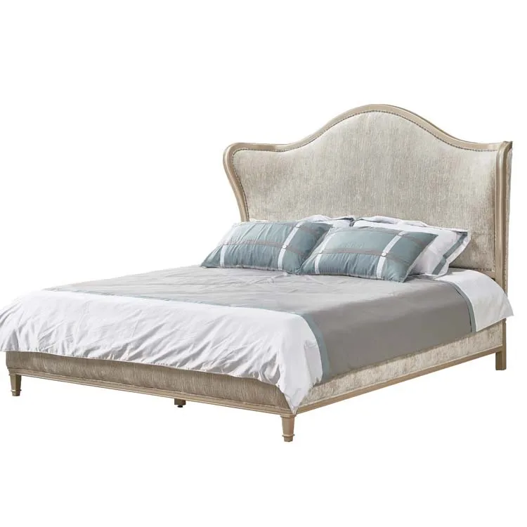 

American light luxury ingot bed solid wood fabric princess double bed genuine leather wedding