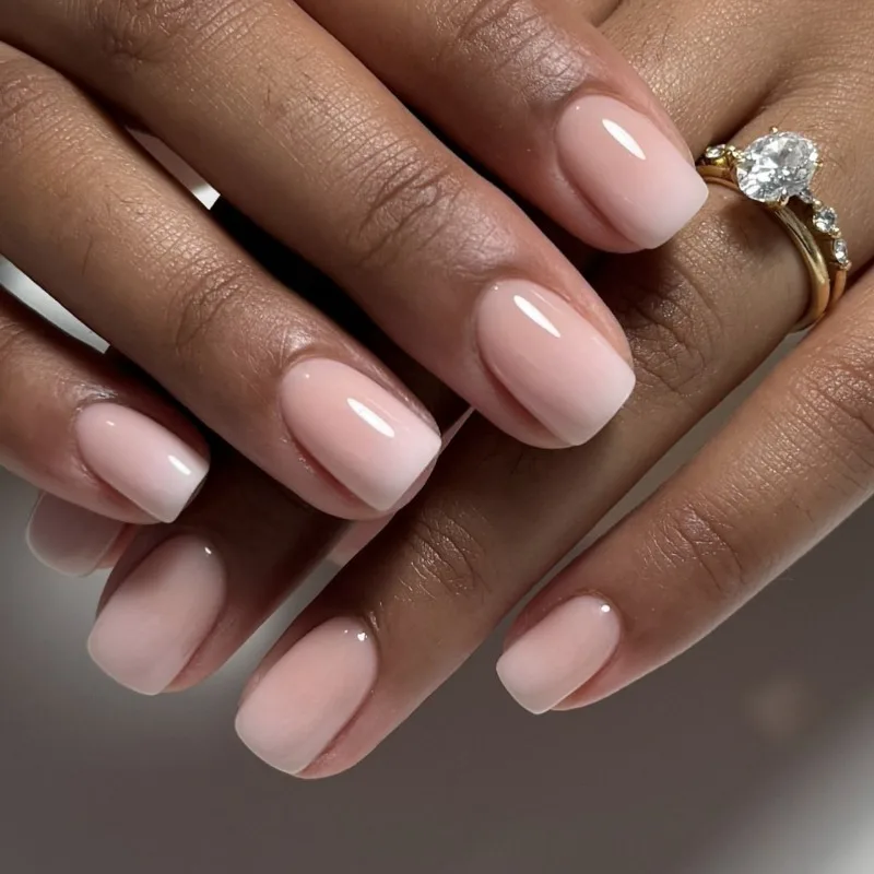 

24 Pcs Spring Summer Nude Gradient Fake Press on Nails Simple False Nails Short Square Reusable Nails Acrylic Press on Removable