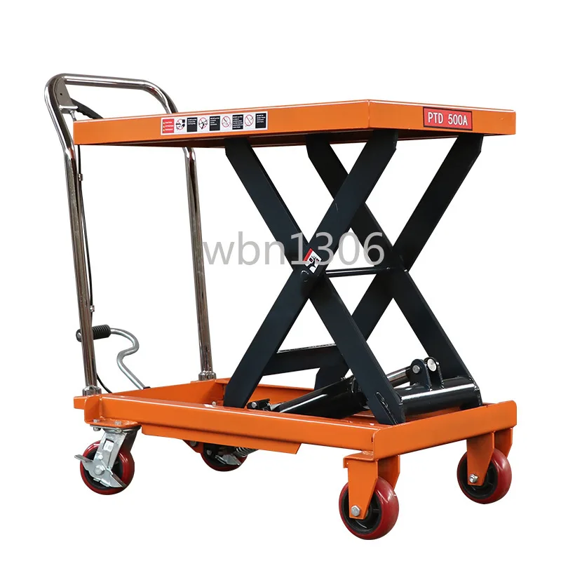 

Ручной гидравлический подъемный грузовик-платформа, мобильный подъемный стол с ручным толкателем и ножничной педалью