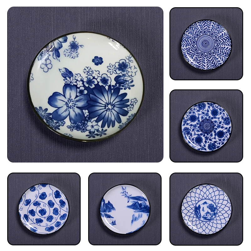 1PC Chinese Style Ceramic Tea Cup Mat Blue and White Porcelain Household Tea Set Accessory Japanese Coaster Insulating Mat