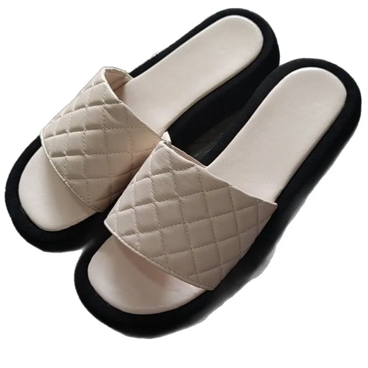 

Summer new diamond platform slippers fashion plaids flat sandals slippers outdoor shoes large size slippers women casual