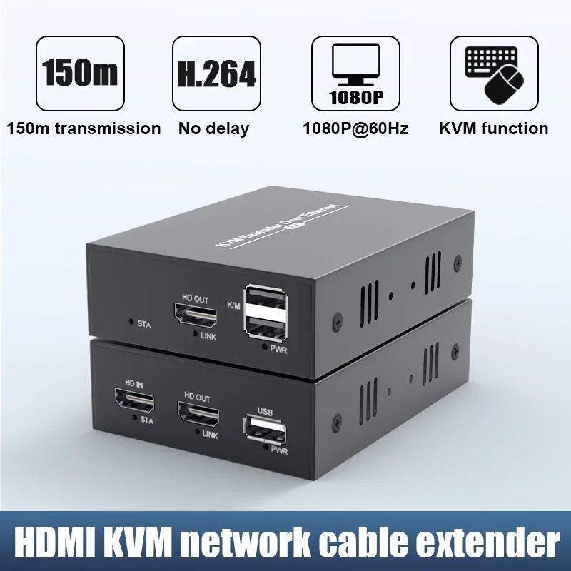 PWAY  USB 2.0 KVM Extender RJ45 Ports 1080P HDMI Over LAN KVM Extender 150m HDMI KVM Extensor By Cat5 Cat5e Cat6